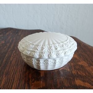 Lefton Trinket Box – White Porcelain Floral – Lefton– Vintage